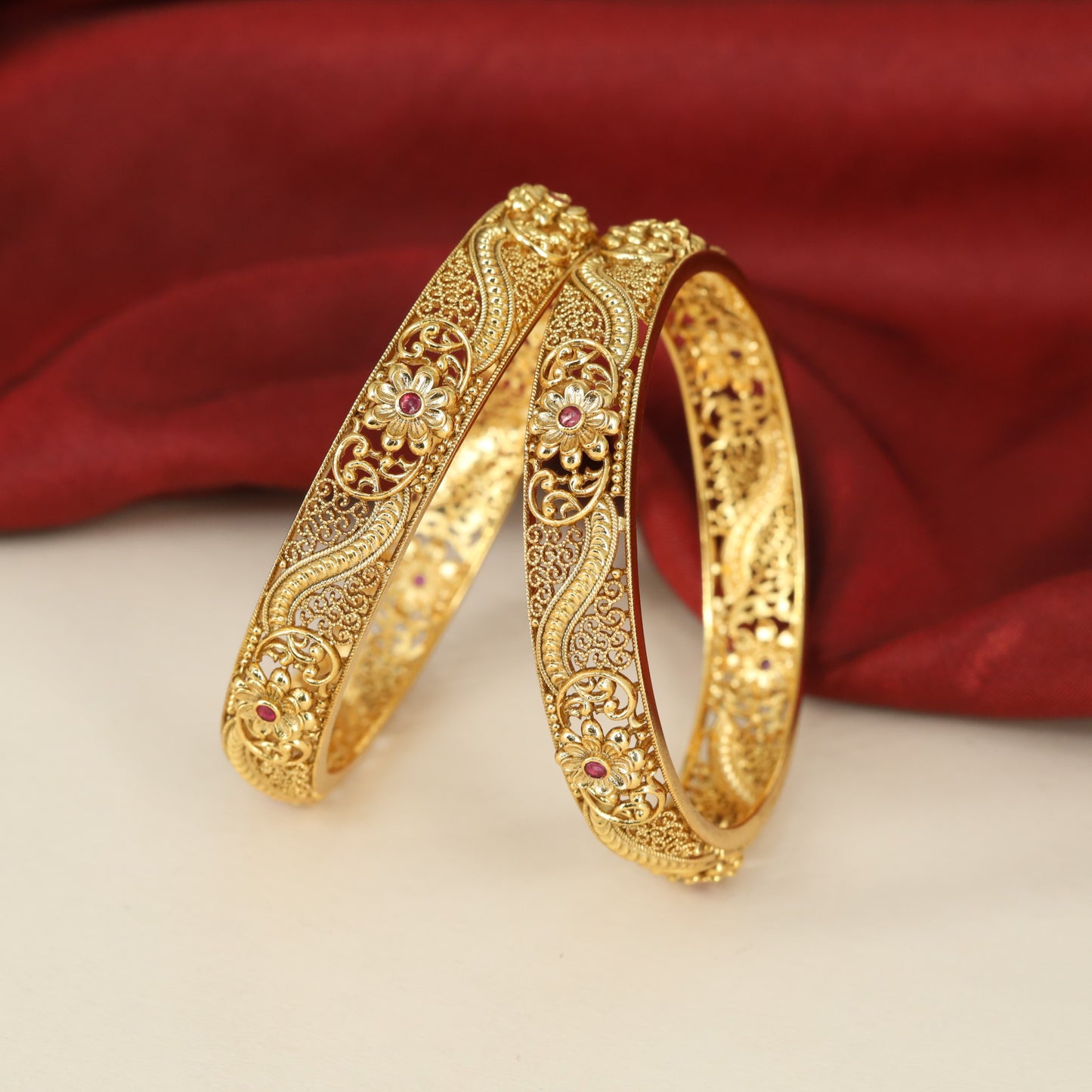 Antique Bangles with Repeated Rosette Details, Scrollwork and Fine Textured Borders