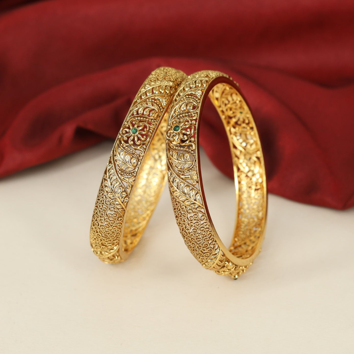 Antique Bangles with Continuous Botanical Scrollwork and Intricate Granulated Borders
