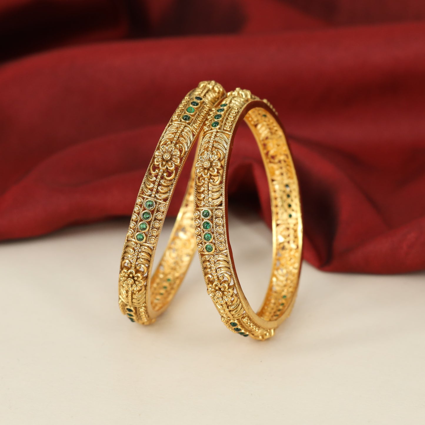 Antique Bangles with Floral Rosettes, Scrollwork and Intricate Granulated Detailing