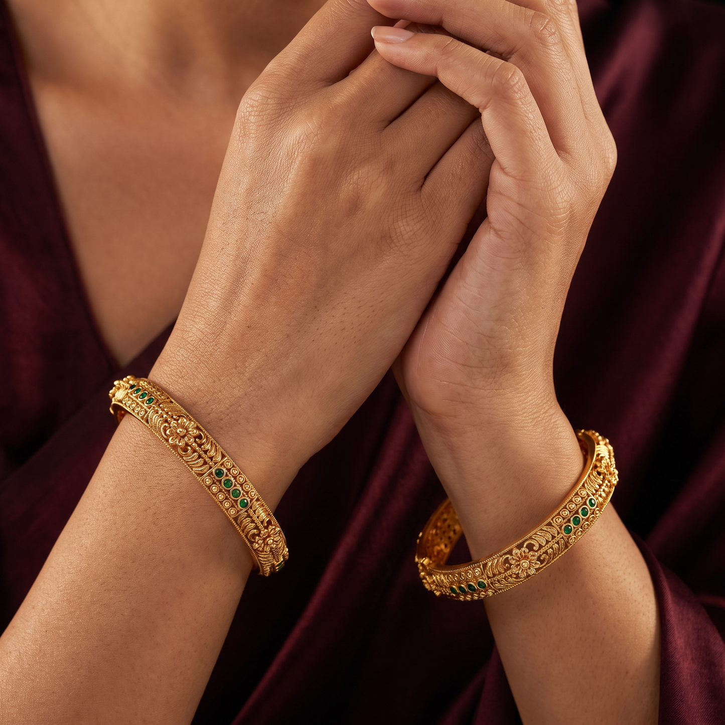 Antique Bangles with Floral Rosettes, Scrollwork and Intricate Granulated Detailing