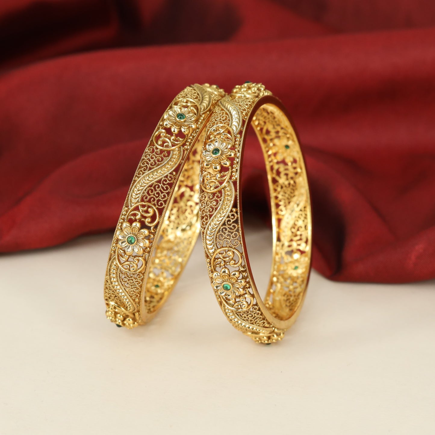 Antique Bangles with Repeated Rosette Details, Scrollwork and Fine Textured Borders