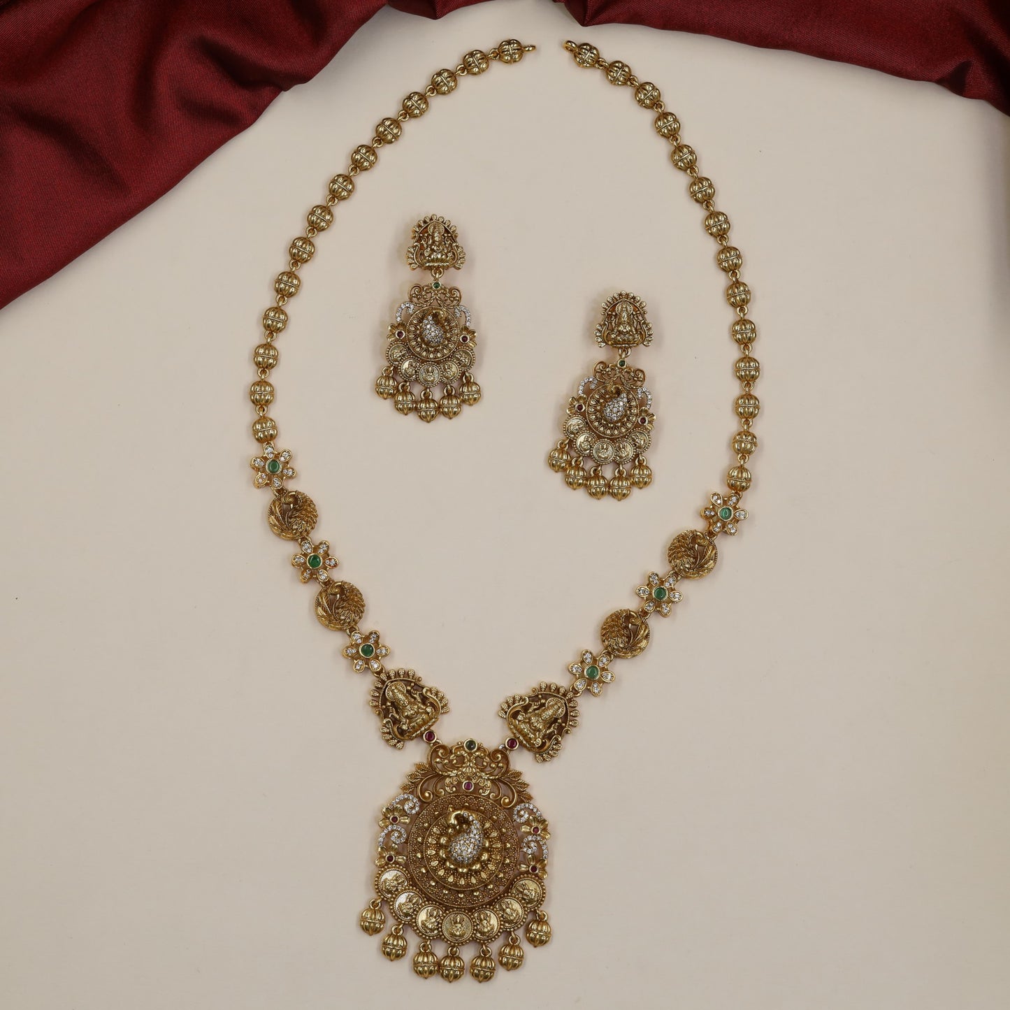 Antique Long Haara with Peacock Medallions and an Elaborate Centre Pendant
