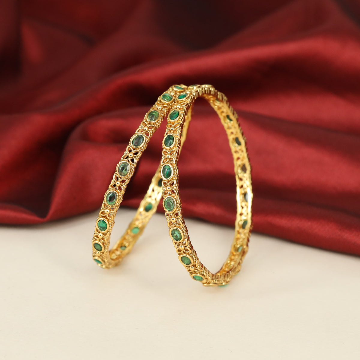 Antique Bangles with Oval Settings & Filigree Openwork