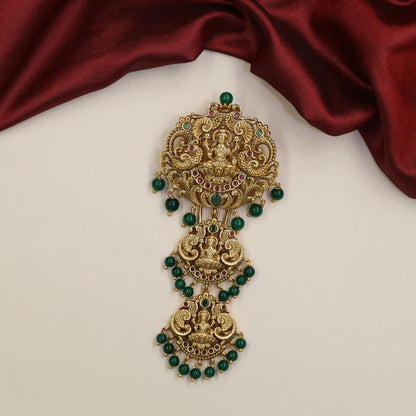 Couture Lakshmi Antique Jade Bille with peacock forms and ornate scrollwork