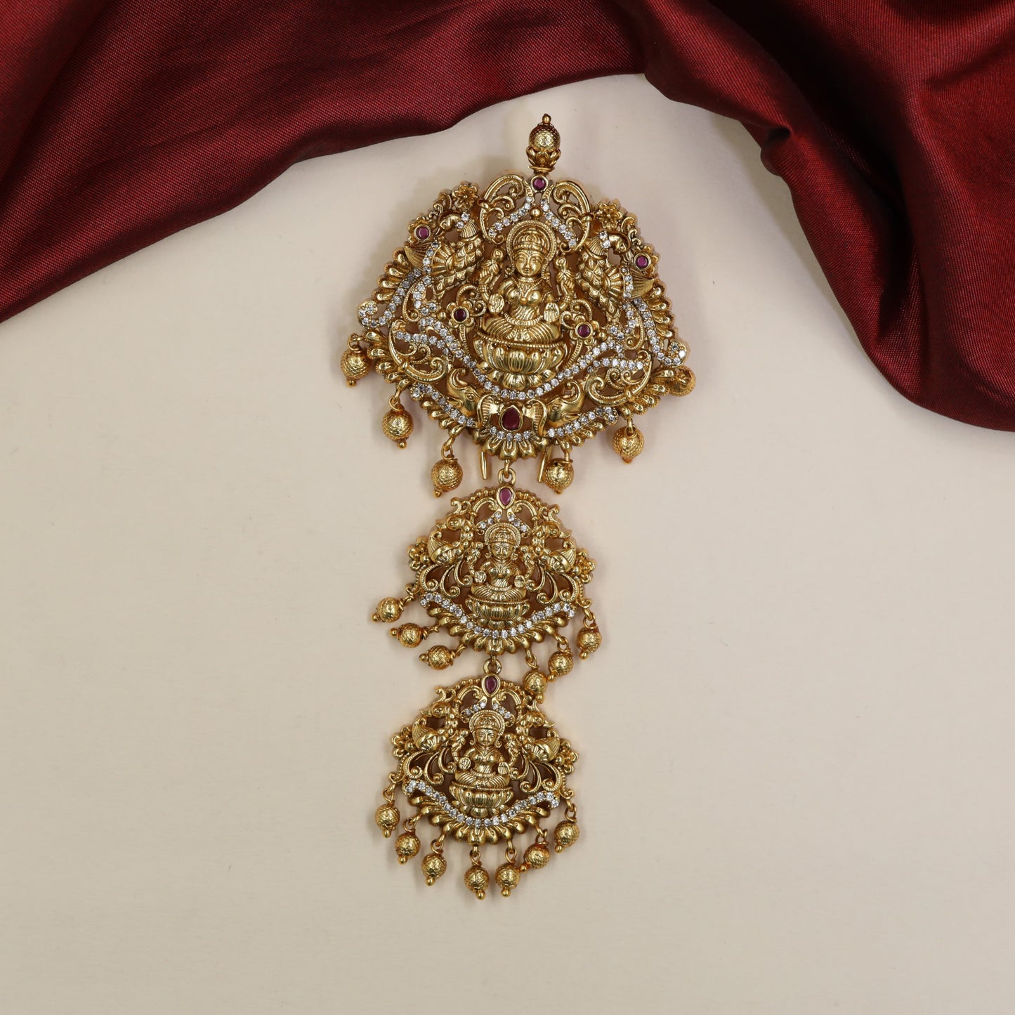 Heritage Gajalakshmi Antique Jade Bille with three detailed panels