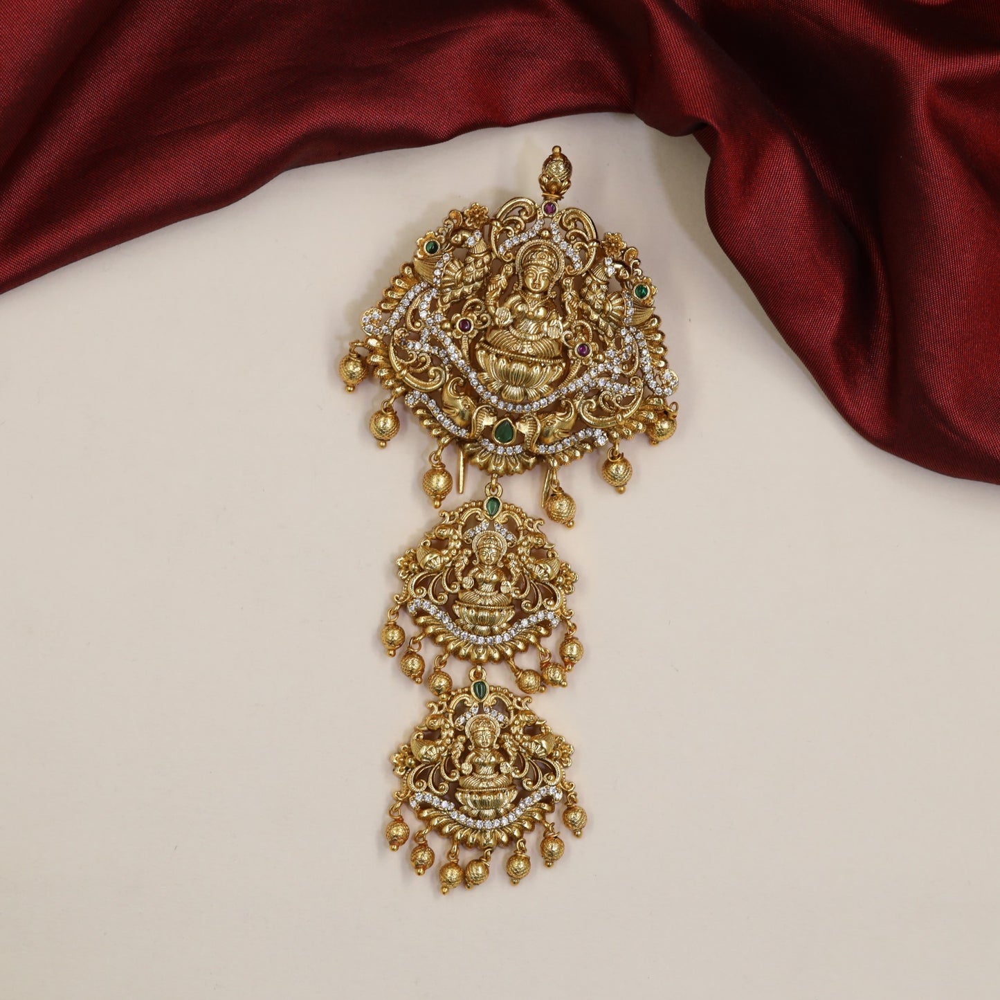 Heritage Gajalakshmi Antique Jade Bille with three detailed panels