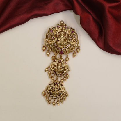 Signature Lakshmi Antique Jade Bille with sculpted peacock side details