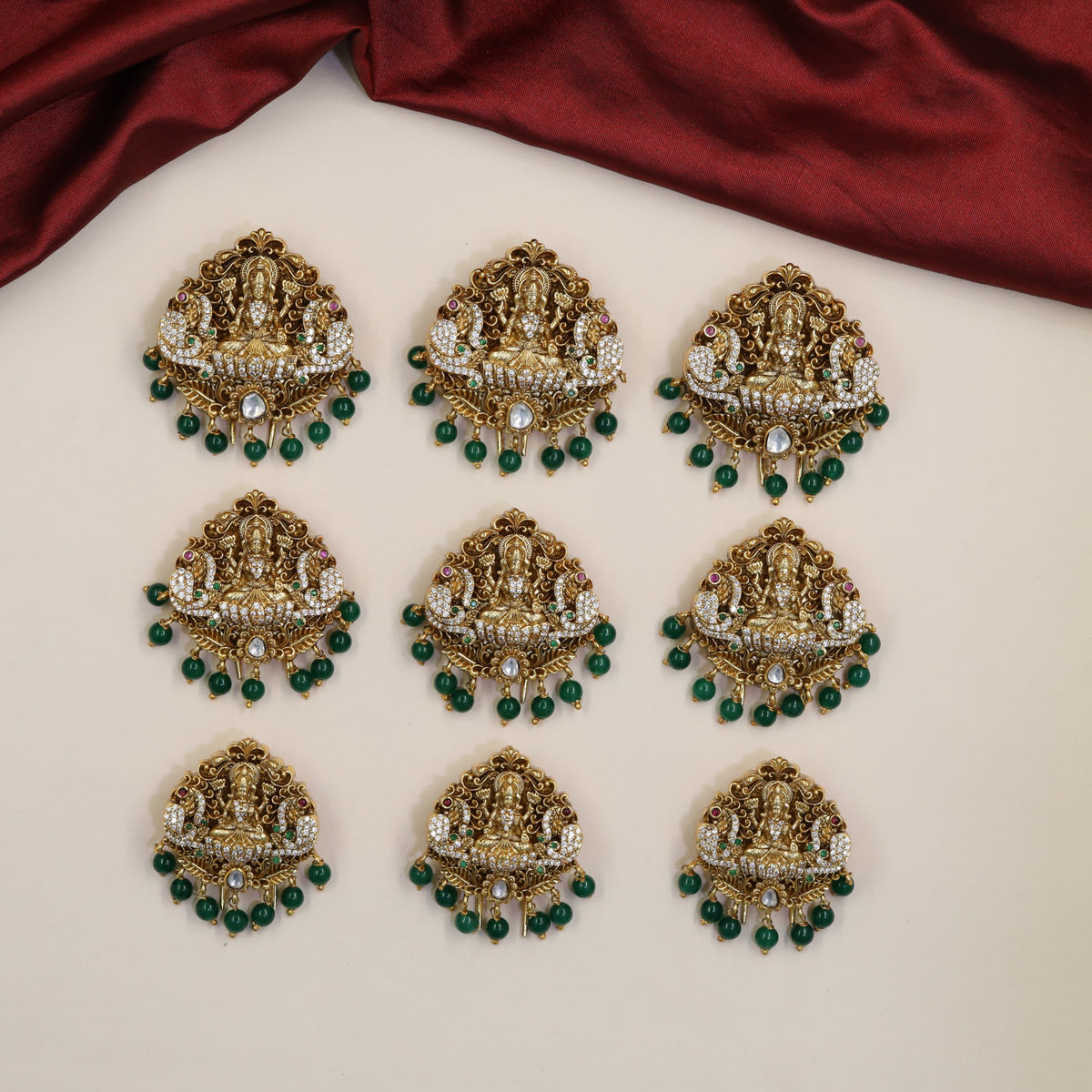 Antique Lakshmi Jade Bille with Peacock Pair & Bead Fringe