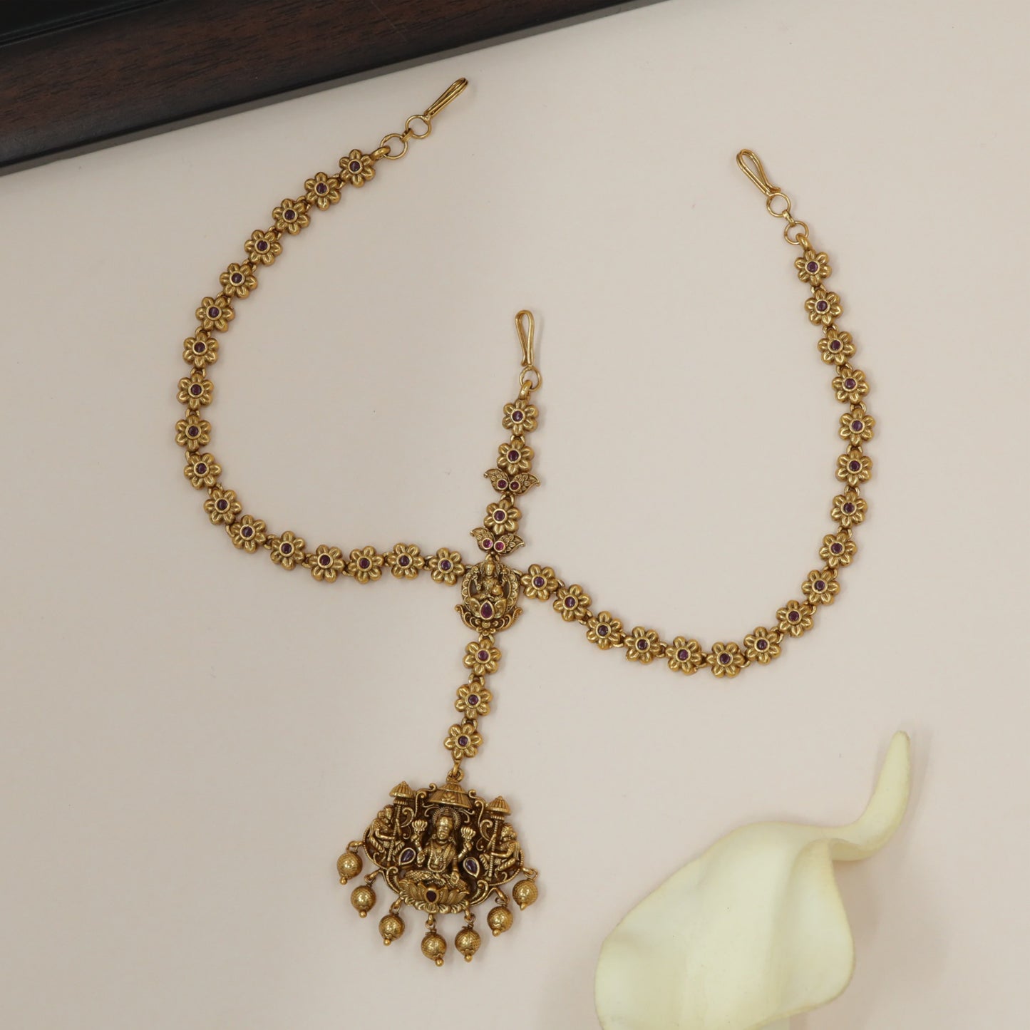 Grand Floral Antique Headset with elaborate Lakshmi pendant