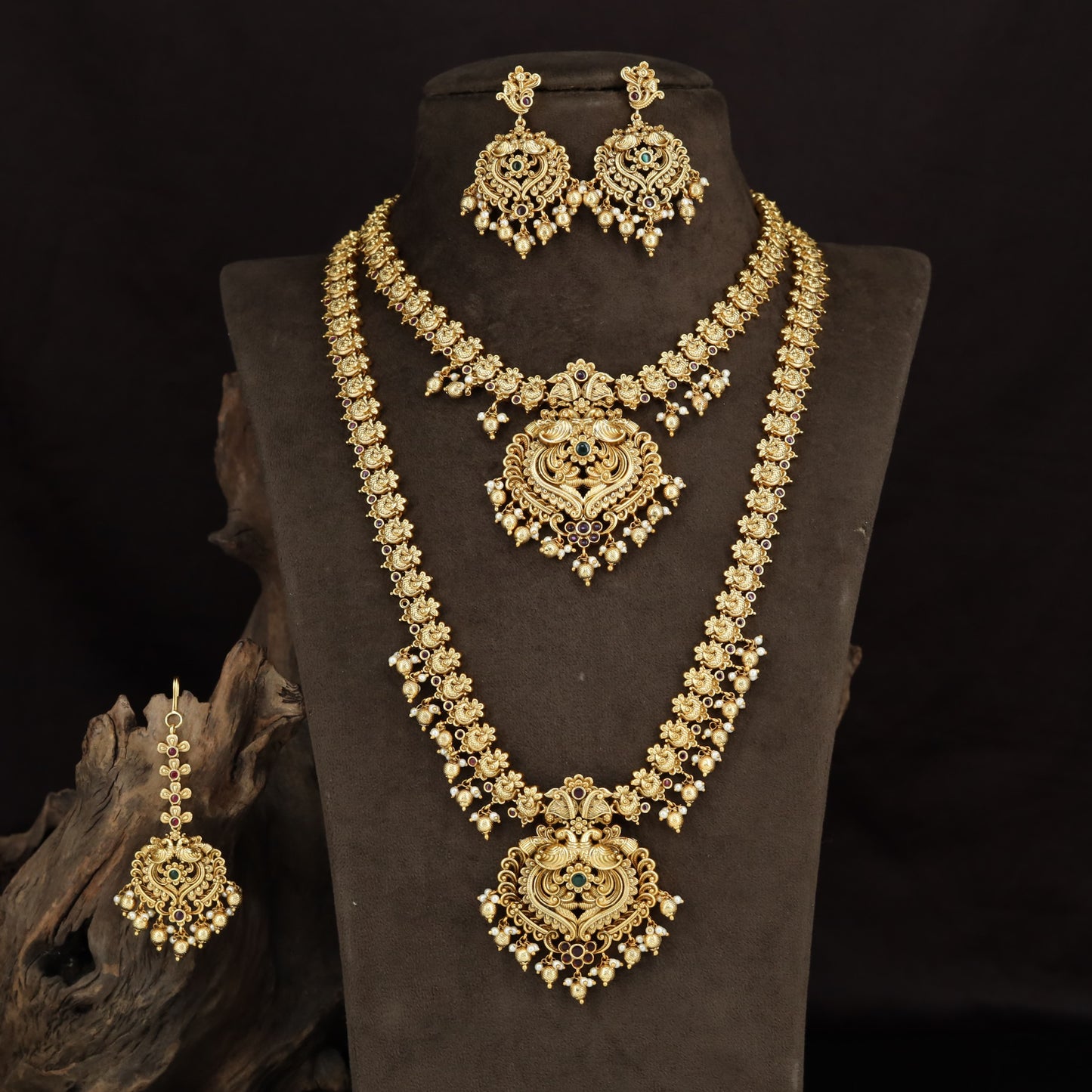 Floral Antique Combo Set with ornate pendants and bead detailing