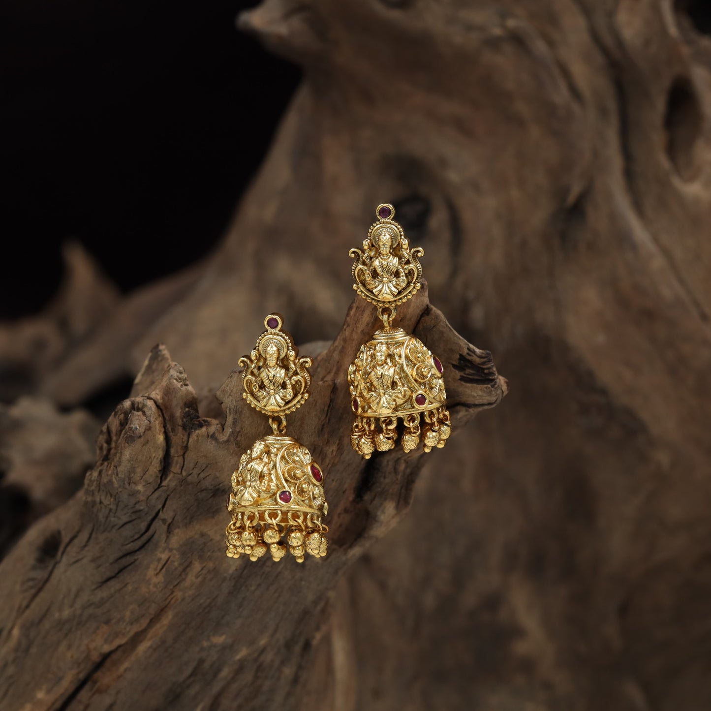 Classic Lakshmi Antique Jumka with ornamental dome panels and dropwork