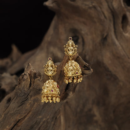 Classic Lakshmi Antique Jumka with ornamental dome panels and dropwork