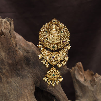 Classic Lakshmi Antique Jade Bille with curved scrolls and suspended beadwork