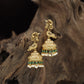 Temple-inspired Antique Jumka featuring peacock forms and engraved dome work