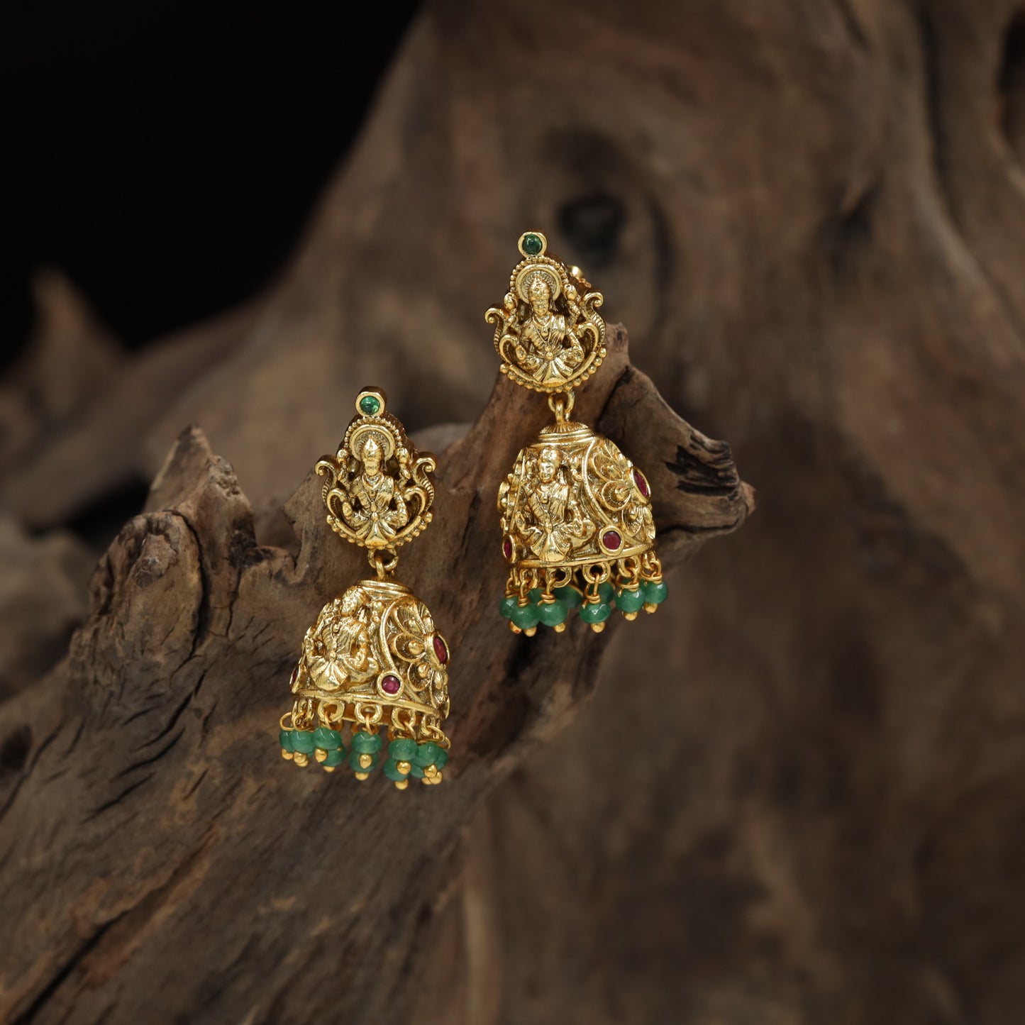 Classic Lakshmi Antique Jumka with ornamental dome panels and dropwork