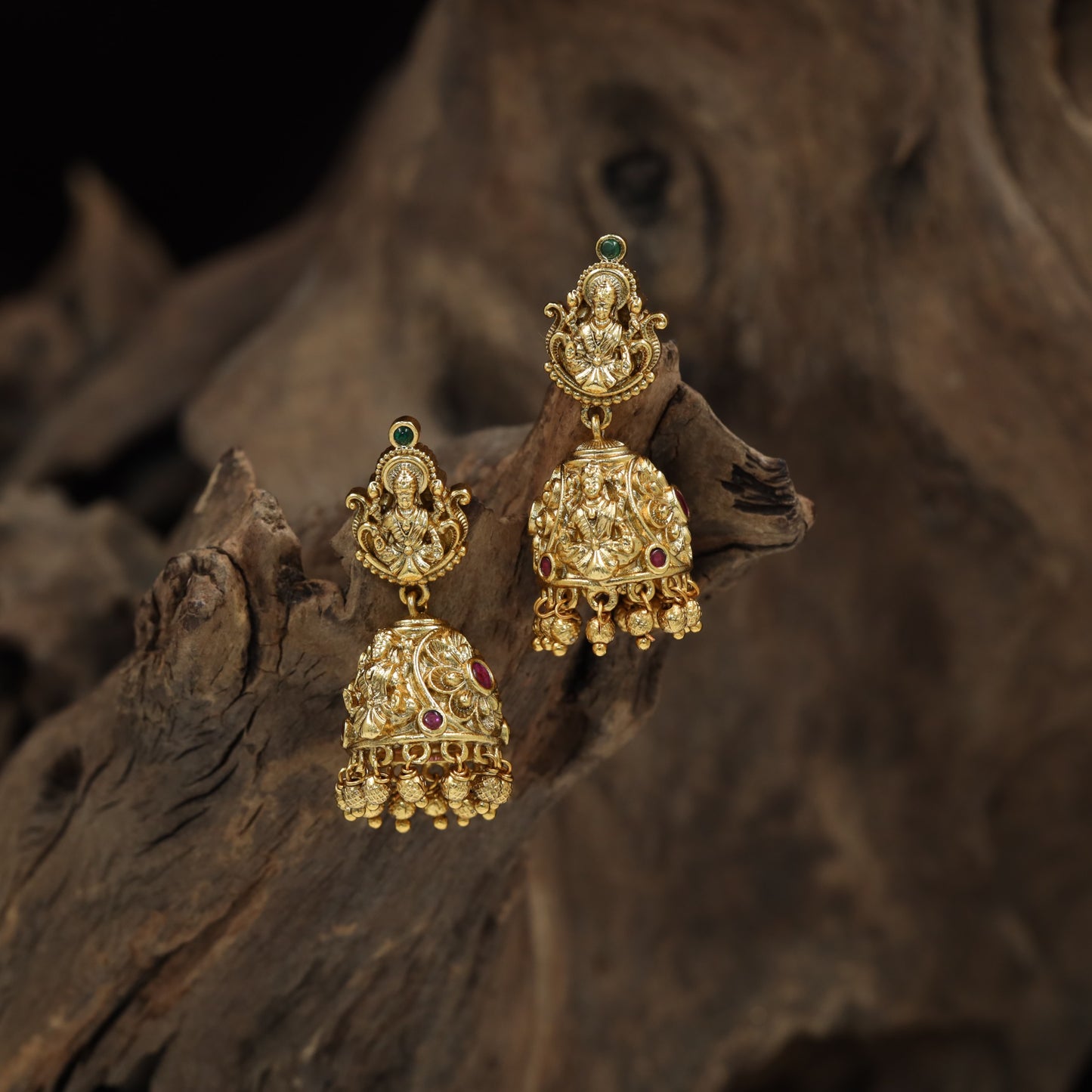 Classic Lakshmi Antique Jumka with ornamental dome panels and dropwork