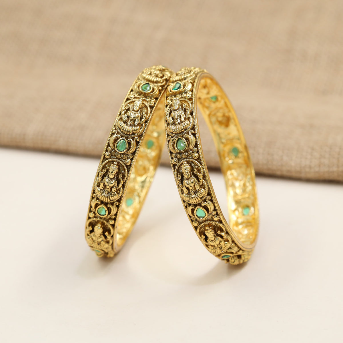 Antique Lakshmi Bangles with Oval Accent Panels