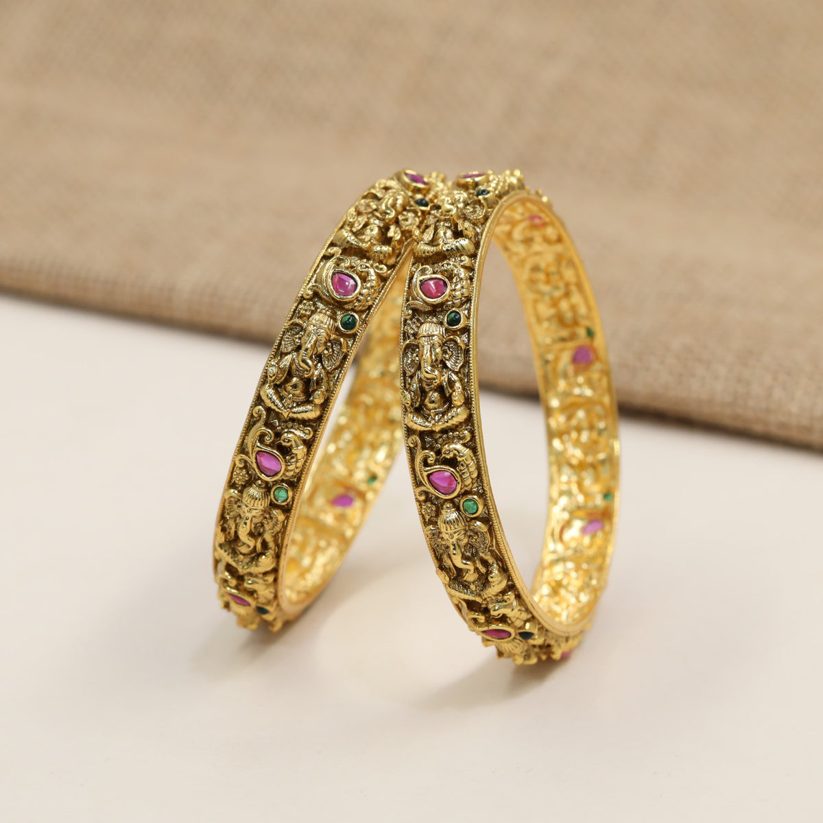 Antique Ganesha Bangles with Framed Deity Panels