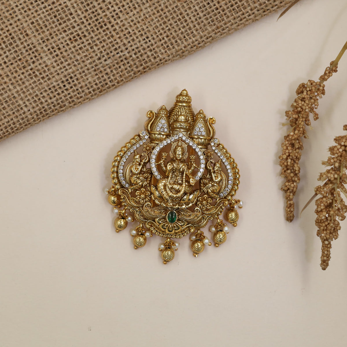 Antique Lakshmi Jade Bille with Temple Crest & Arched Frame