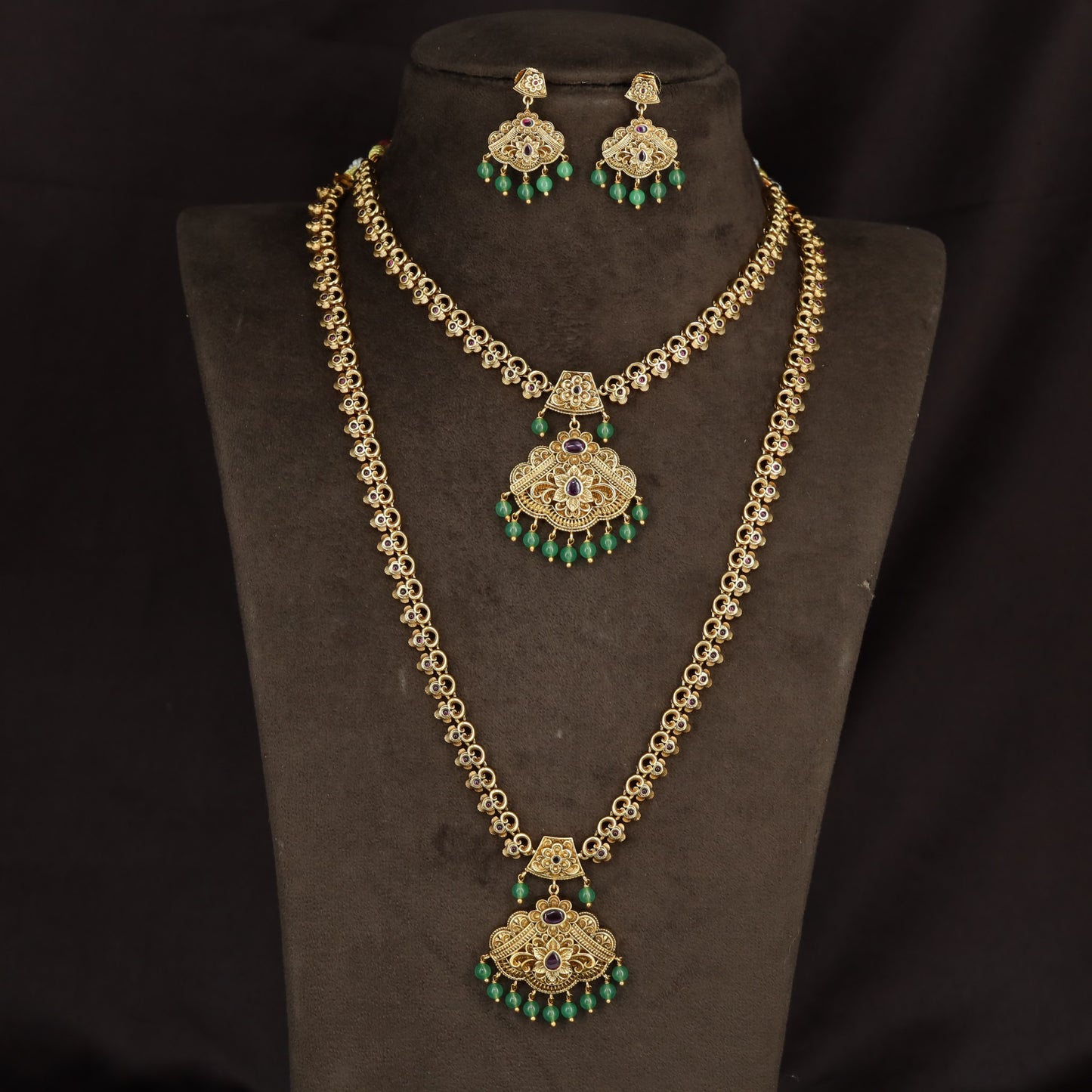Decorative Antique Combo Set with filigree medallions and coordinated earrings