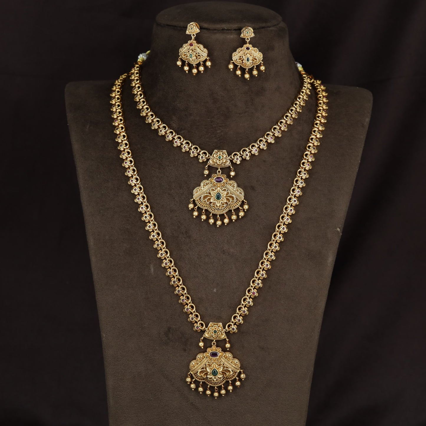 Decorative Antique Combo Set with filigree medallions and coordinated earrings