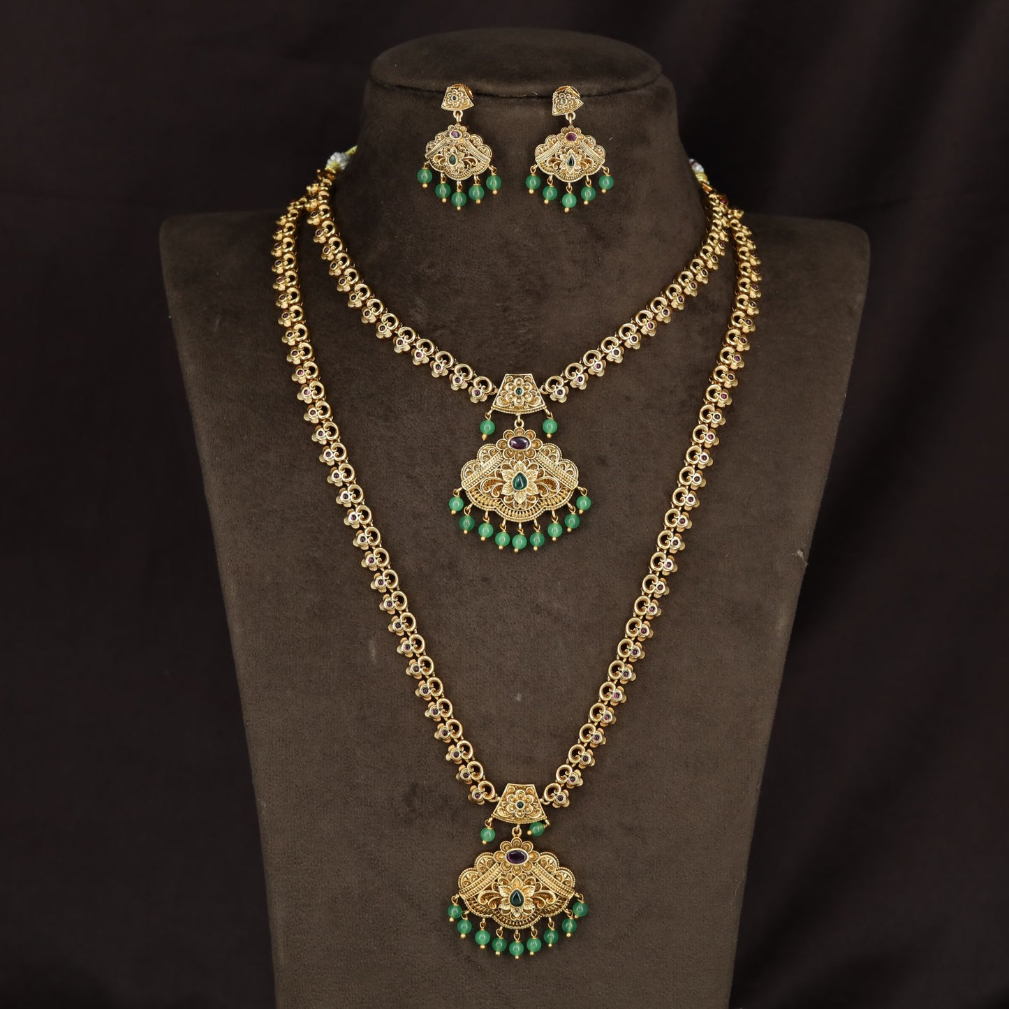Decorative Antique Combo Set with filigree medallions and coordinated earrings