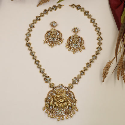 Radha Krishna Antique Long Haara with floral links and ornate pendant work
