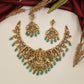 Temple-art Lakshmi Antique Necklace with curved peacock detailing and pendant work