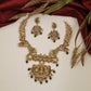 Traditional Lakshmi Antique Necklace with sculpted peacocks and hanging beads