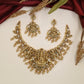 Temple-art Lakshmi Antique Necklace with curved peacock detailing and pendant work