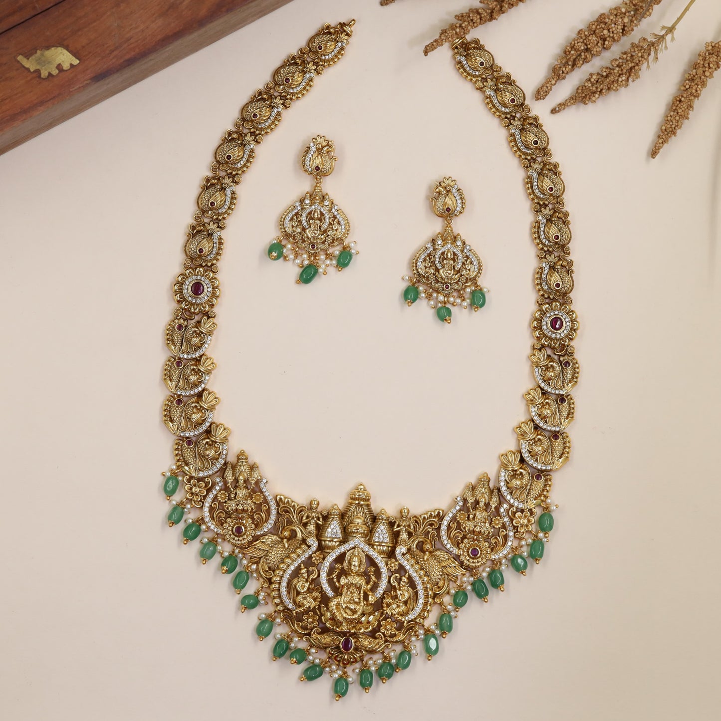 Antique Necklace with Lakshmi Centrepiece, Medallion Links and Decorative Drops