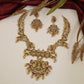 Traditional Lakshmi Antique Necklace with sculpted peacocks and hanging beads