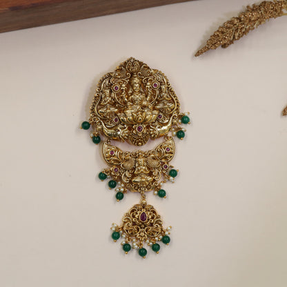 Lakshmi Jada Bille with Three-Part Pendant Composition and Sculptural Peacock Work