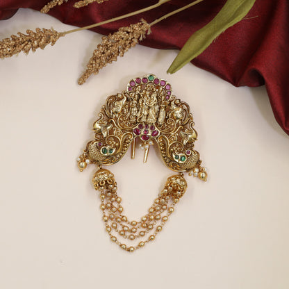 Krishna Radhe Antique Jade Bille featuring twin peacocks and ornate scrollwork
