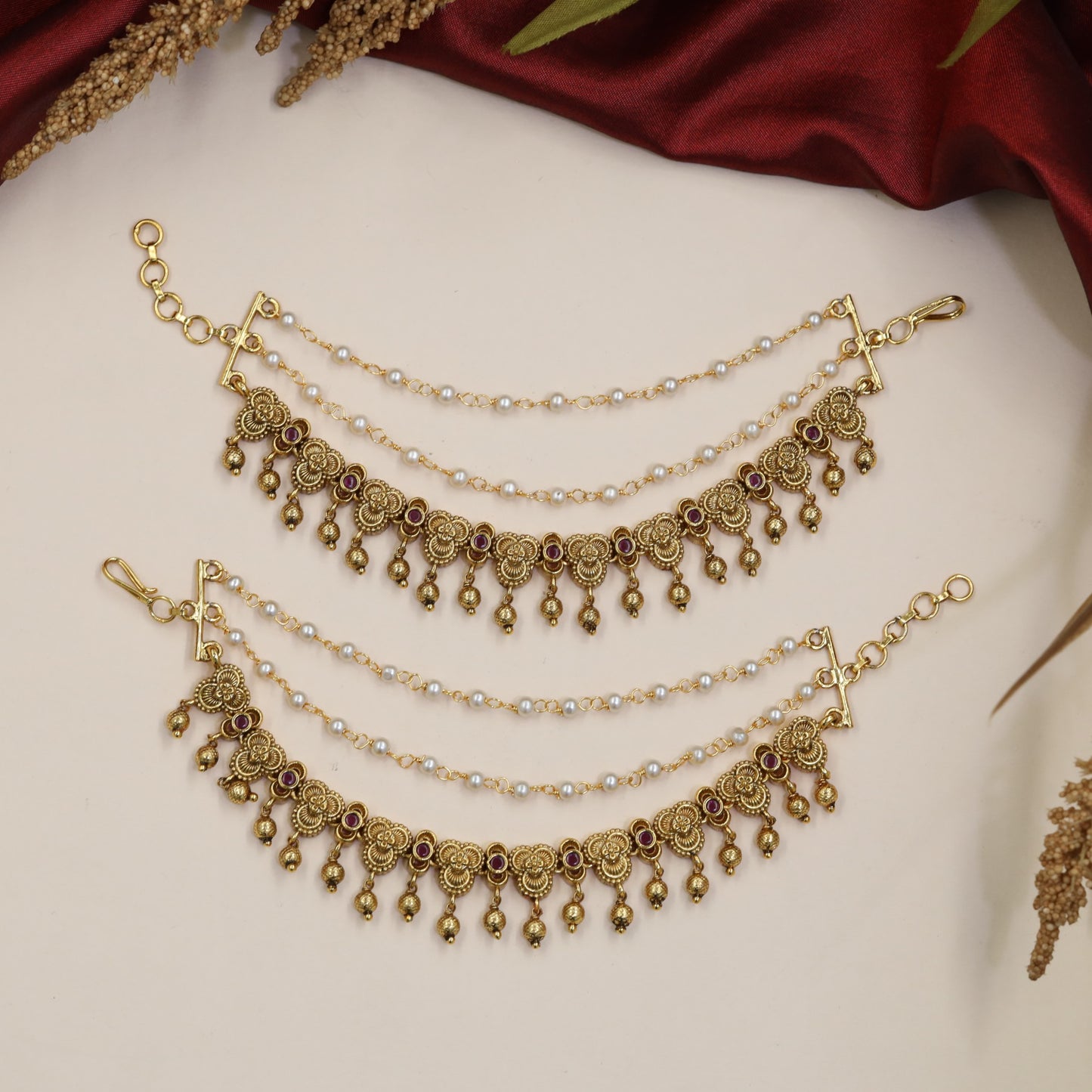 Classic Antique Mati with twin pearl chains and decorative linkwork