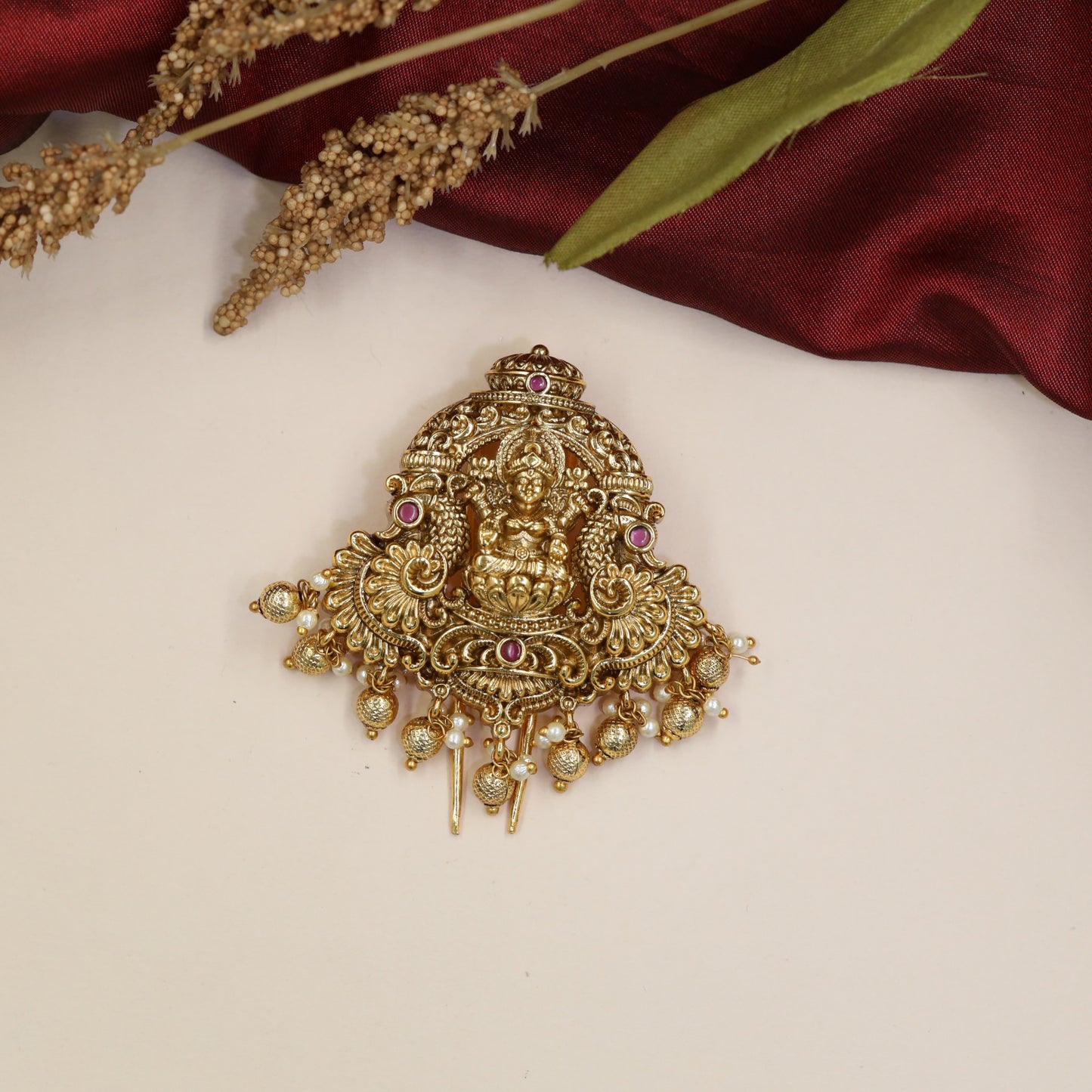 Traditional Lakshmi Antique Jade Bille with sculpted arches and clustered bead drops