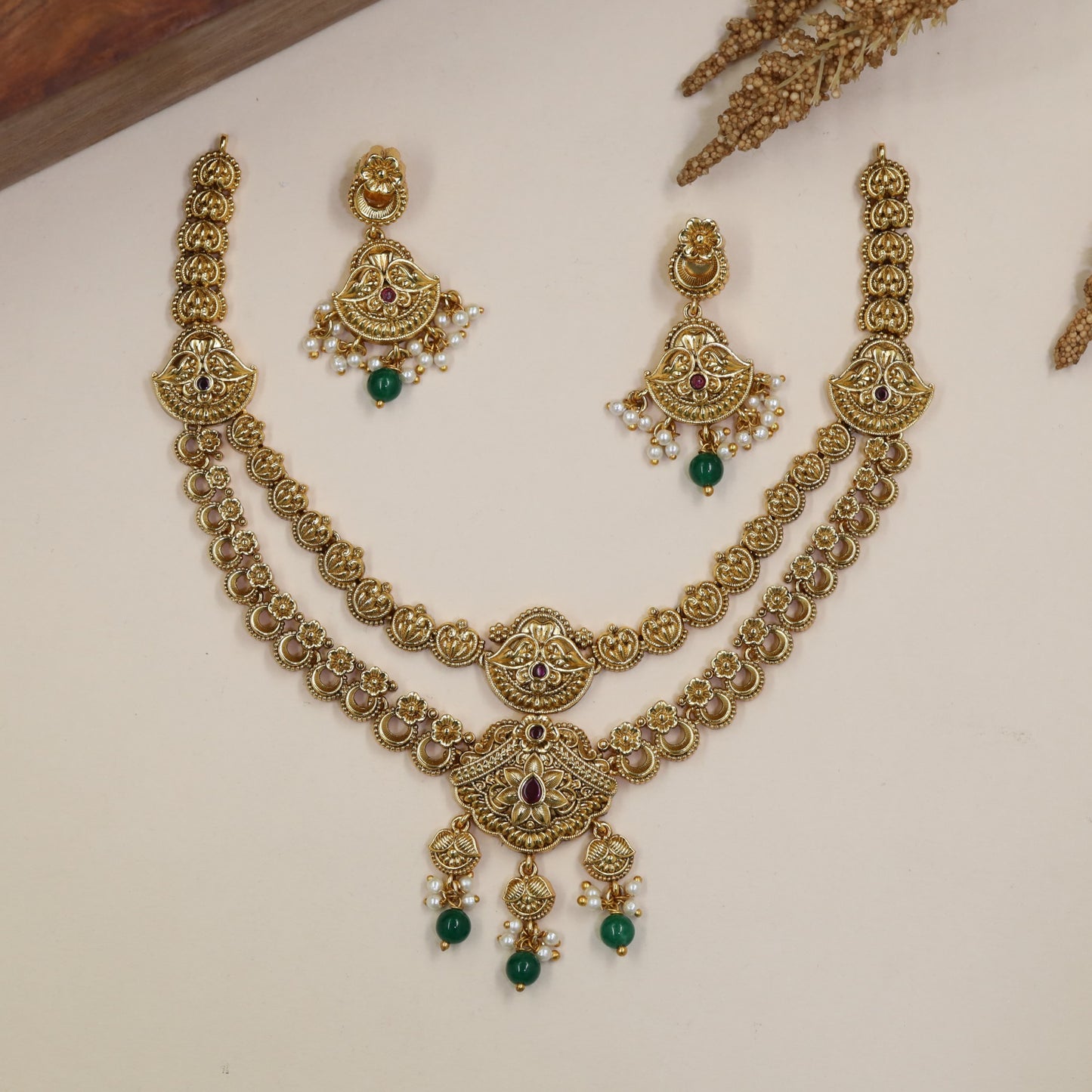 Antique Double-Row Necklace with Circular Linkwork and Framed Centre