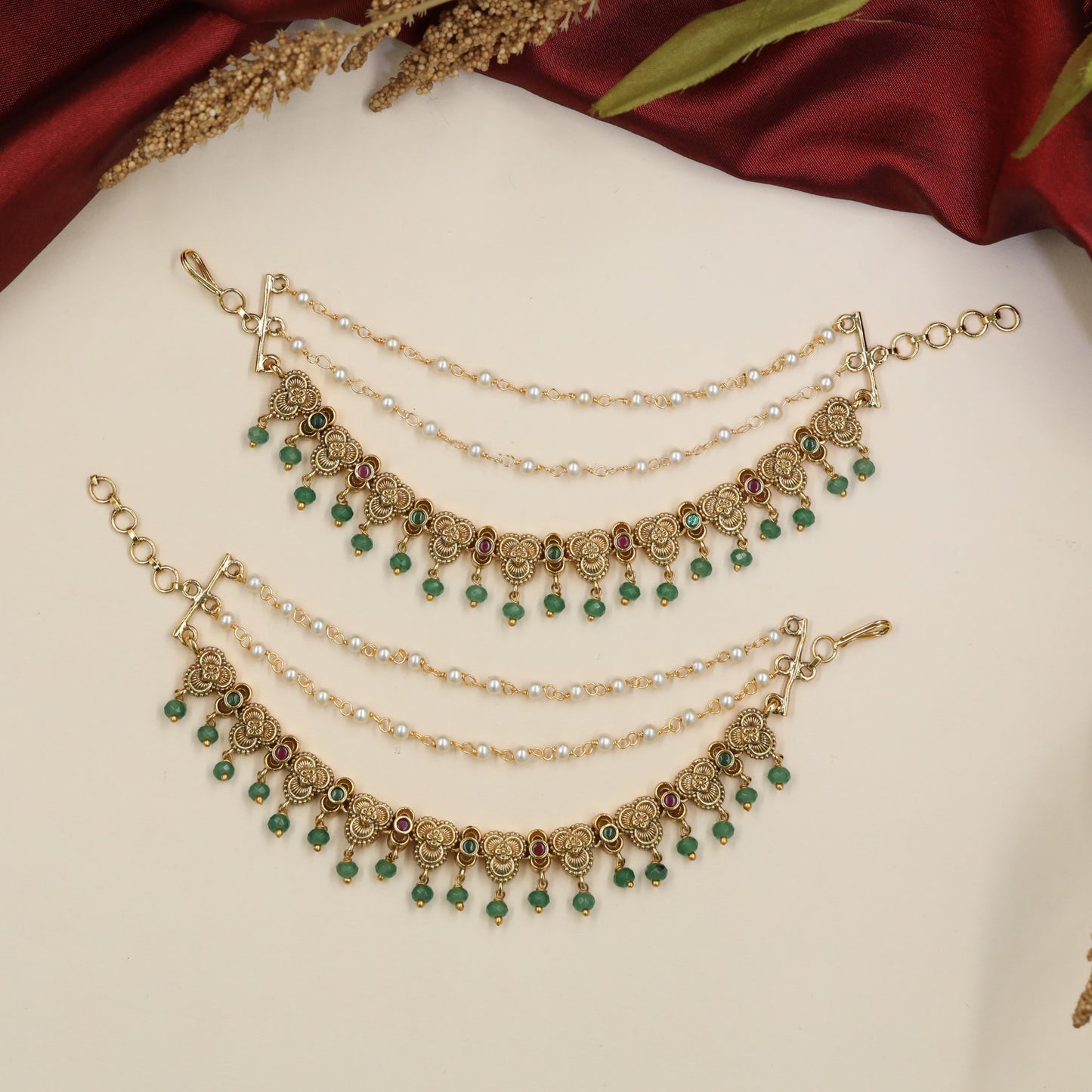 Classic Antique Mati with twin pearl chains and decorative linkwork