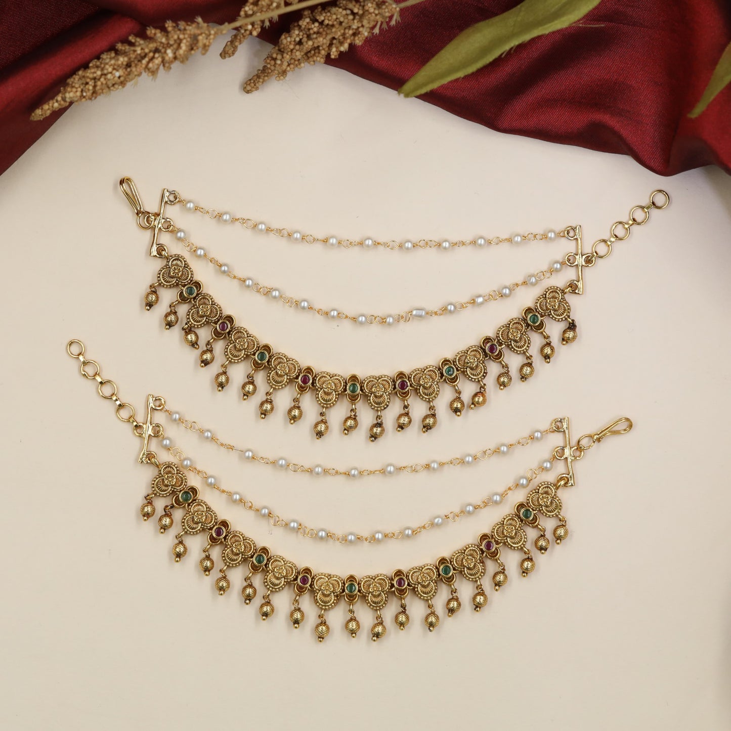 Classic Antique Mati with twin pearl chains and decorative linkwork