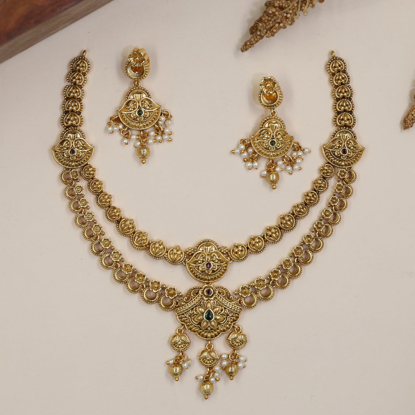 Antique Double-Row Necklace with Circular Linkwork and Framed Centre