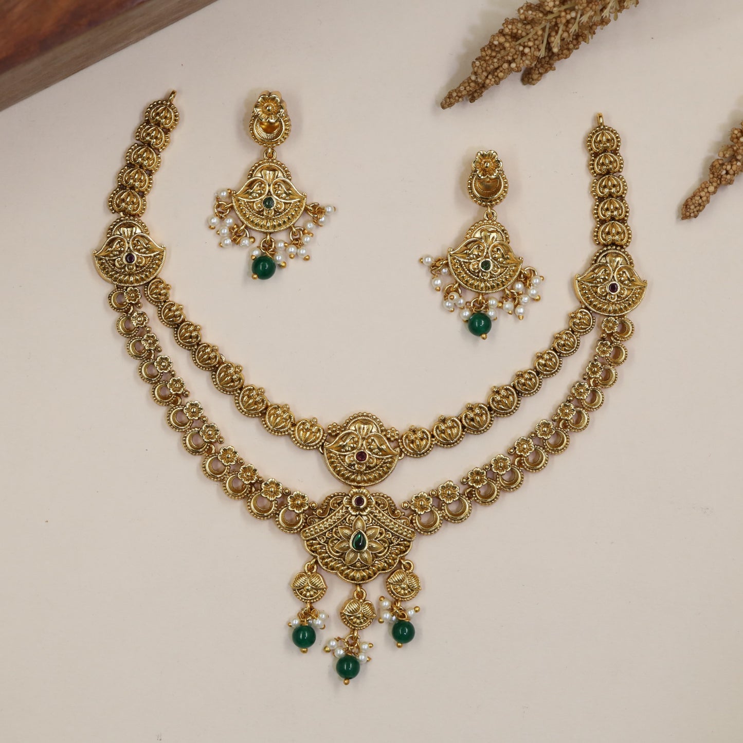Antique Double-Row Necklace with Circular Linkwork and Framed Centre
