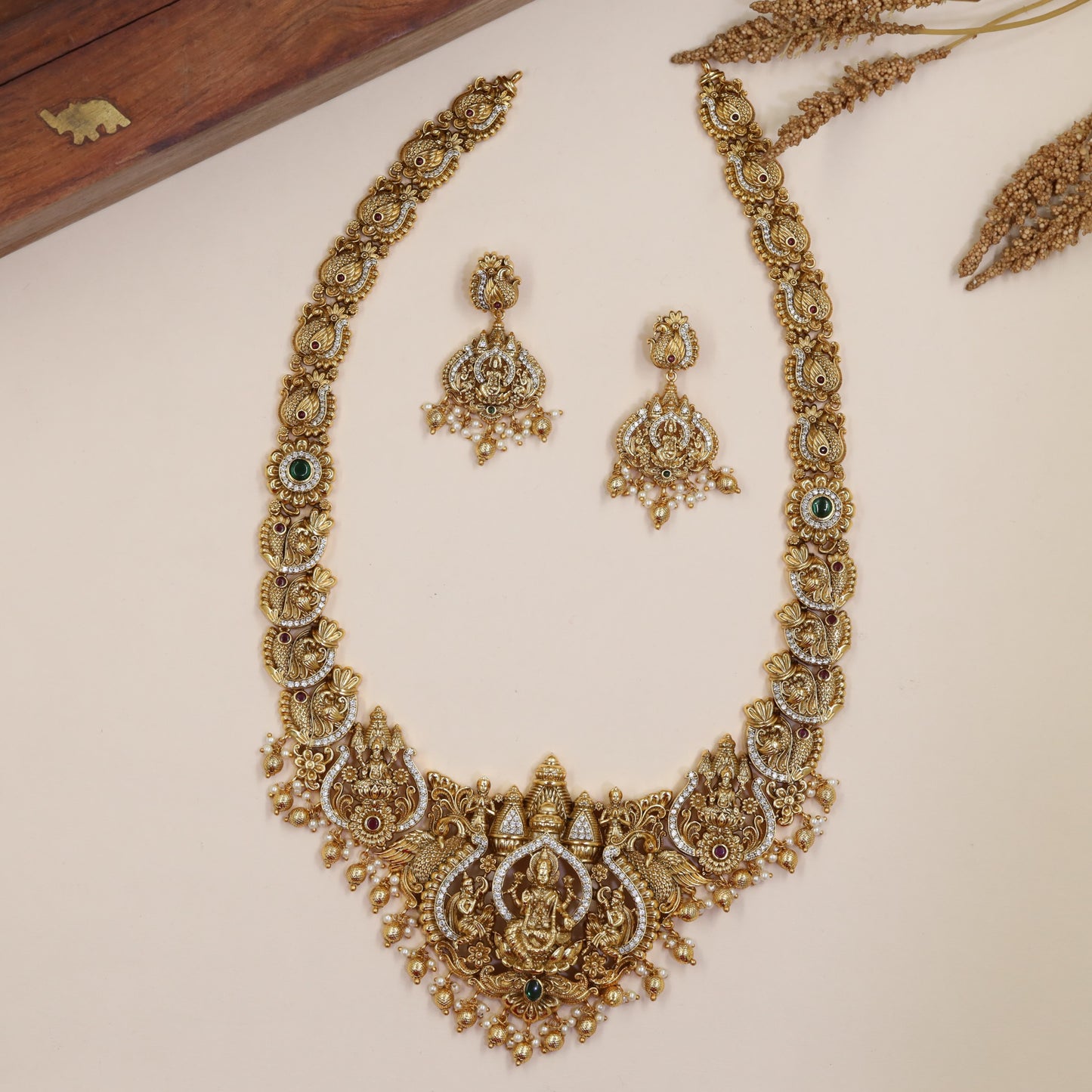 Antique Necklace with Lakshmi Centrepiece, Medallion Links and Decorative Drops
