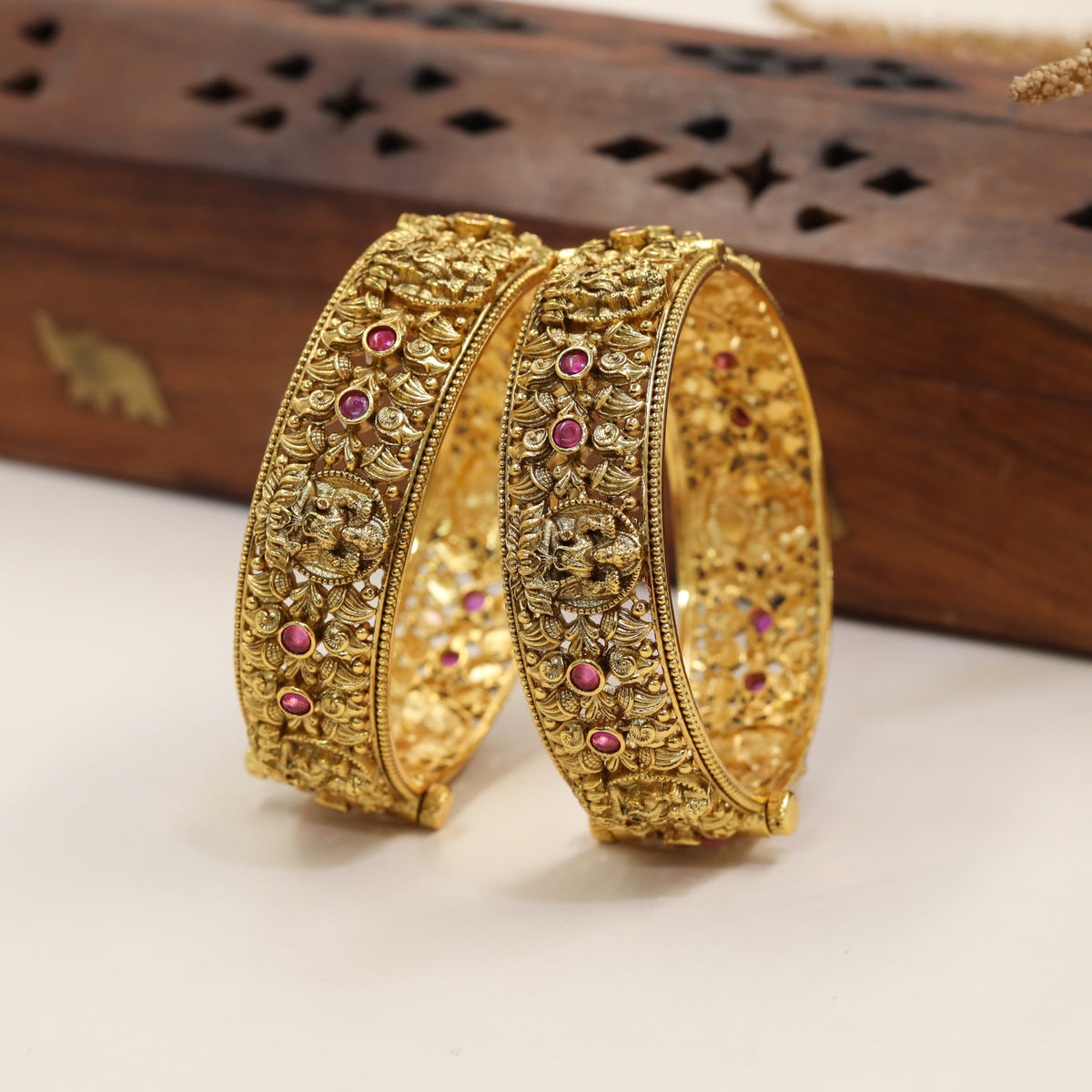 Antique Peacock Bangles with Floral Relief Panels