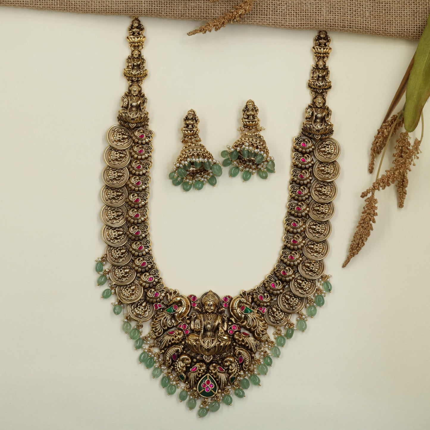 Festive Luxe Lakshmi Haara with Lotus-Seated Goddess and Detailed Medallion Construction