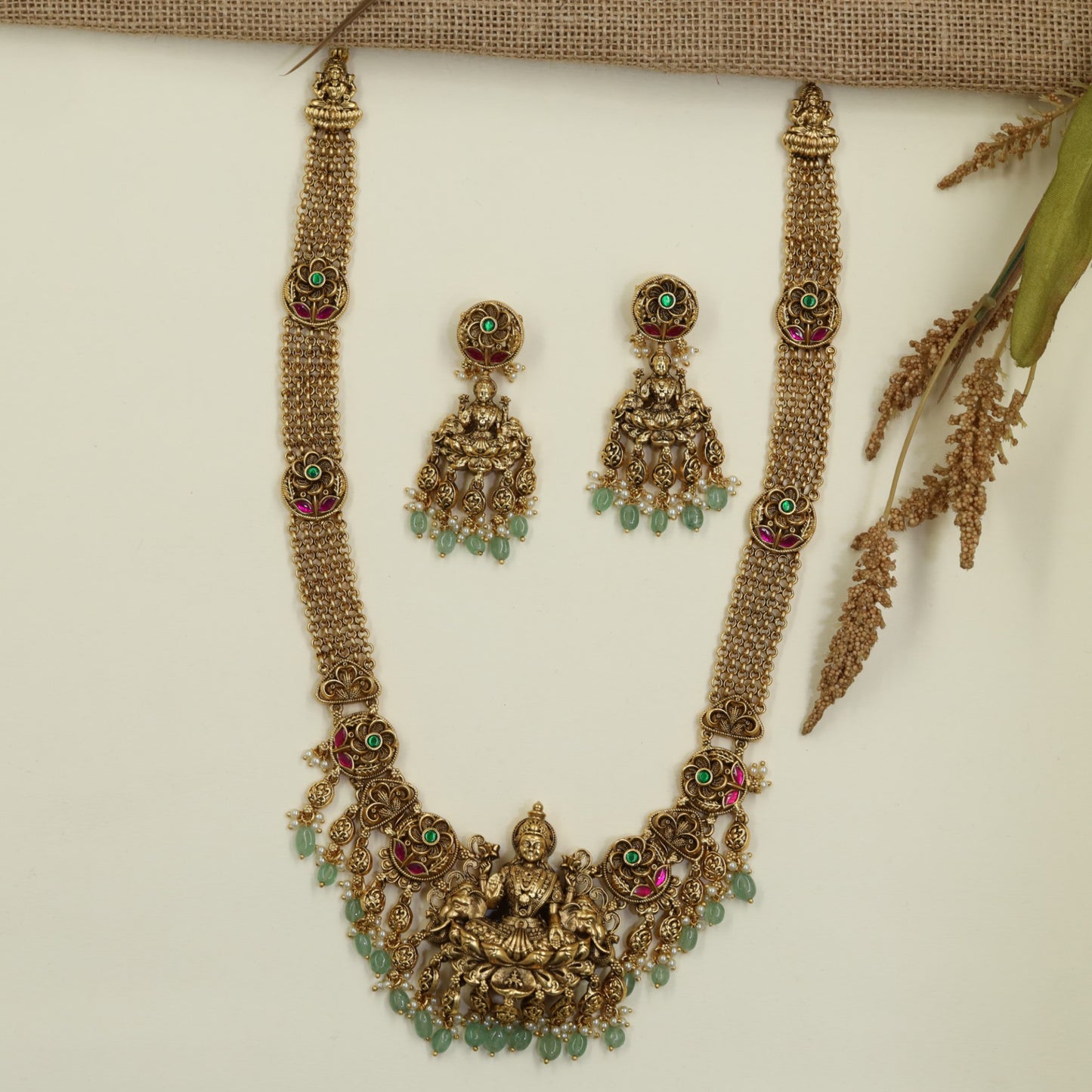 Signature Antique Lakshmi Haara with Repeating Medallion Elements and Goddess Centre