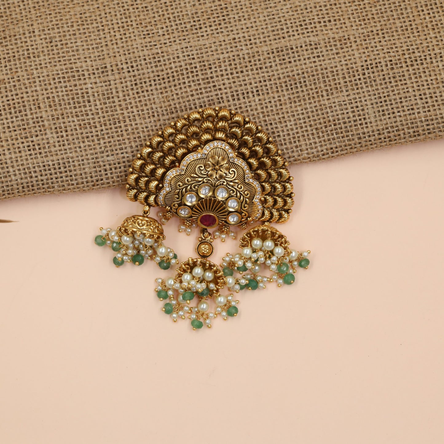 Couture Antique Jada Bille with Intricate Scrollwork and Statement Drop Detailing