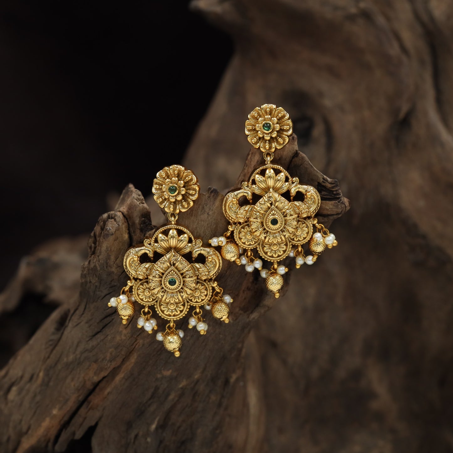 Sculpted Floral Antique Hangings with openwork detailing and pearl drops