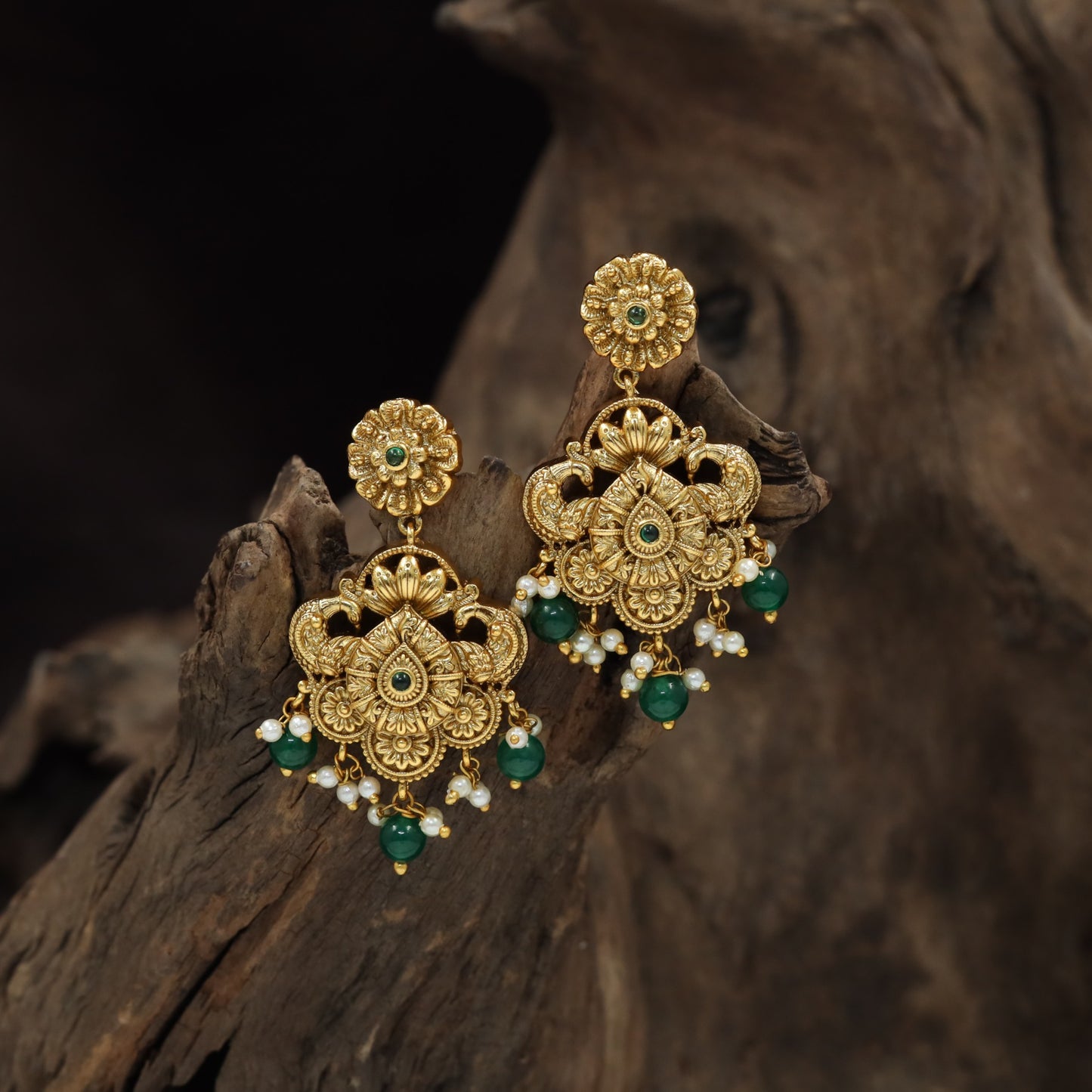 Sculpted Floral Antique Hangings with openwork detailing and pearl drops