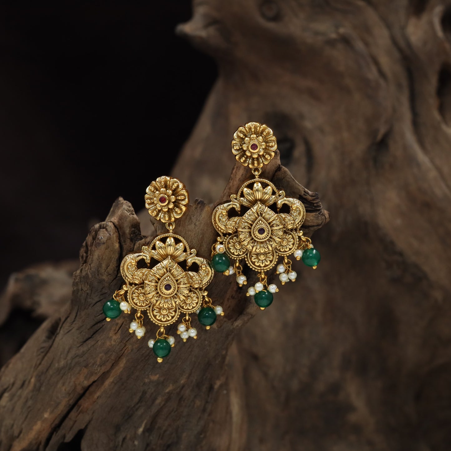 Sculpted Floral Antique Hangings with openwork detailing and pearl drops
