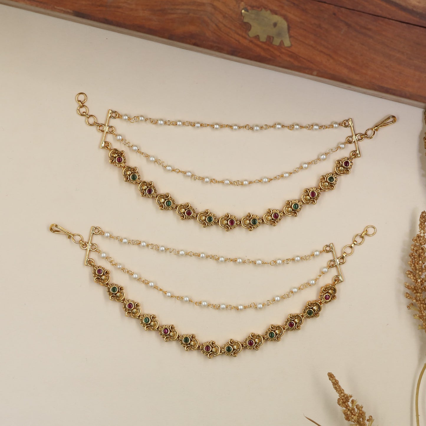 Traditional Matis Adorned With Circular Linkwork And Pearl Accents